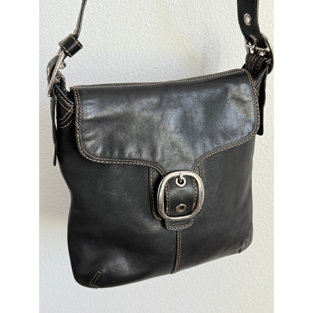 VTG COACH Bleecker Black Leather Messenger Bag Y2K Buckle Flap Crossbody Grunge - Picture 3 of 10